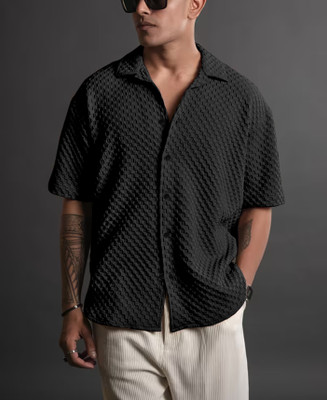javier Men Self Design Casual Green Shirt