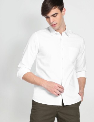 FLYING MACHINE Men Solid Casual White Shirt