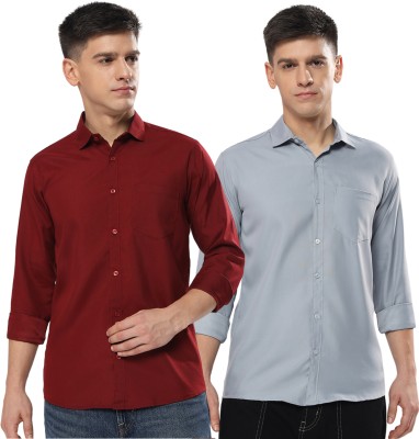 youth first Men Solid Casual Light Blue, Red Shirt(Pack of 2)