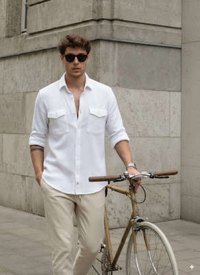 greet fashion Men Solid Casual White Shirt