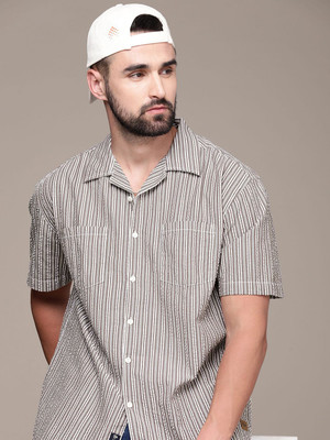 Roadster Men Striped Casual Grey Shirt
