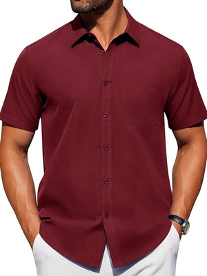 Yugnik Men Solid Casual Maroon Shirt