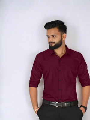 HENDRIX FASHION Men Solid Casual Maroon Shirt