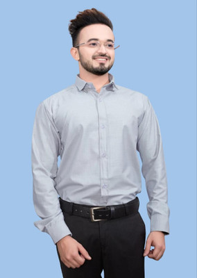The style grove Men Solid Casual Grey Shirt