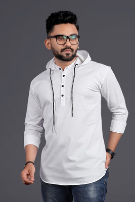 SPOQUE Men Washed Straight Kurta(White)