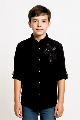 Charchit Boys Solid Casual Black Shirt