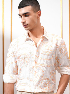 HIGHLANDER Men Printed Casual White Shirt