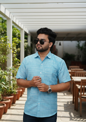 STICHVILLA Men Striped Casual Blue Shirt