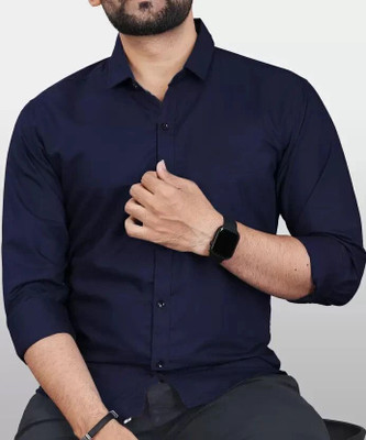 Pactimo Men Solid Formal Dark Blue Shirt