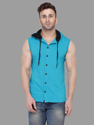 GEUM Men Solid Casual Light Blue Shirt