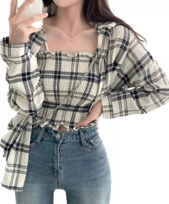 Taghuge Casual Checkered Women White Top