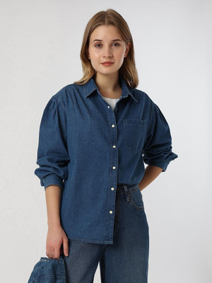 Pepe Jeans Women Solid Casual Blue Shirt