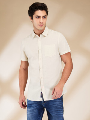 BEING HUMAN Men Solid Casual Beige Shirt