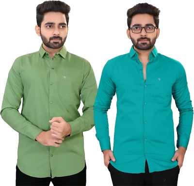 Modernity Men Self Design Casual Light Green, Blue Shirt(Pack of 2)
