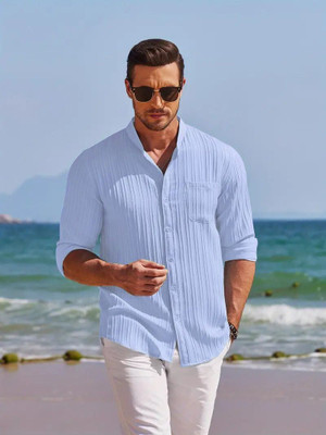 Leriya Fashion Men Self Design Casual Blue Shirt