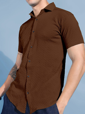 MRNYB Men Self Design Casual Brown Shirt