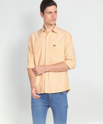 Arrow Sport Men Solid Casual Orange Shirt