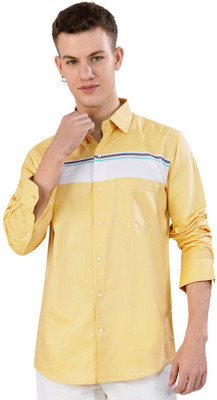 french crown Men Striped Casual Yellow Shirt