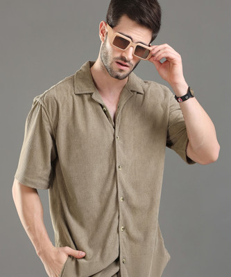 HERE&NOW Men Self Design Casual Khaki Shirt