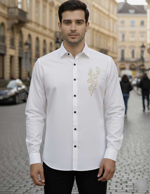 PRO STYLE Men Solid Party White Shirt