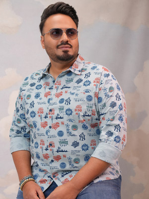 HIGHLANDER Men Printed Casual Blue Shirt