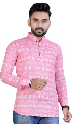 GENUINE CLOTHCLUB FASHION Men Printed Straight Kurta(Pink)