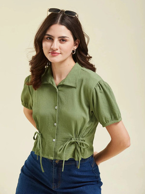 J TURRITOPSIS Women Solid Casual Green Shirt