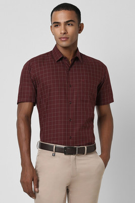 PETER ENGLAND Men Checkered Formal Maroon Shirt