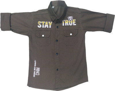 FASHION GRAB Boys Printed Casual Dark Blue Shirt