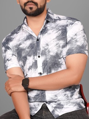 Voroxy Men Dyed/Ombre Casual Grey, White Shirt