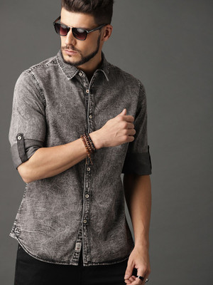 Roadster Men Floral Print Casual Grey Shirt