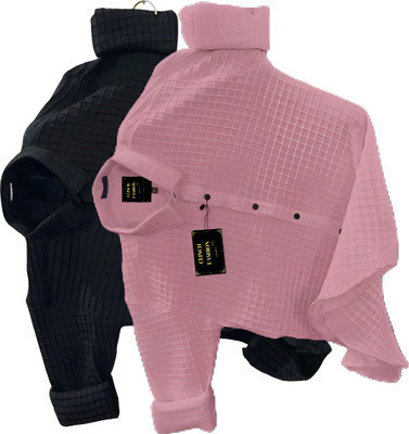 clinch fashion Men Self Design Casual Pink, Light Blue Shirt(Pack of 2)