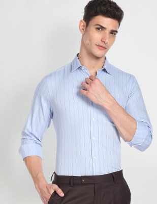 ARROW Men Striped Formal Light Blue, Dark Blue Shirt