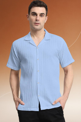 Dharamraj Fashion Men Self Design Casual Light Blue Shirt