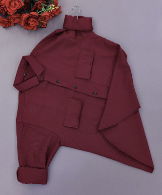 COOL BOY Men Solid Casual Maroon Shirt