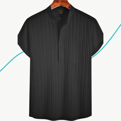 Look Trendy Men Self Design Casual Black Shirt