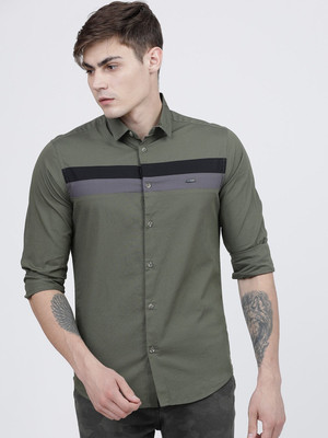 The Indian Garage Co. Men Color Block Casual Green Shirt