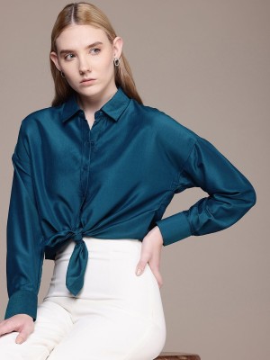 French Connection Women Solid Casual Green Shirt