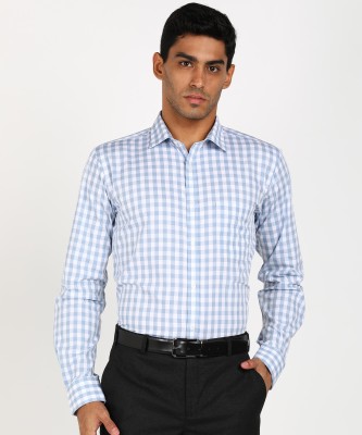 PARK AVENUE Men Checkered Formal Blue Shirt