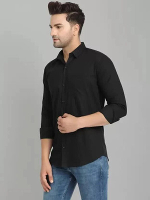 JessNX Men Solid Casual Black Shirt