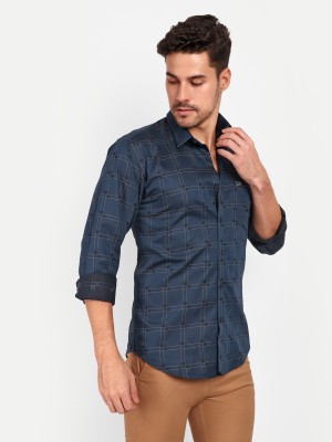 LeWogle Men Checkered Casual Blue Shirt