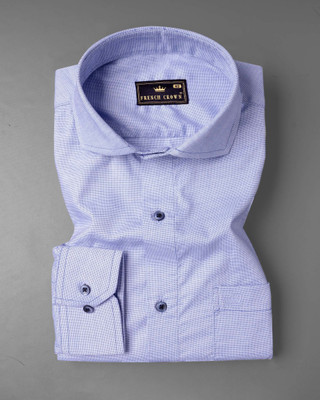 french crown Men Solid Casual Blue Shirt