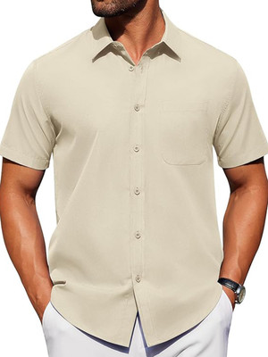 Vida Loca Men Solid Casual Beige Shirt