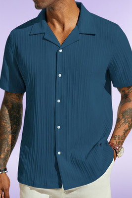A Dearise Trend Men Self Design Casual Blue Shirt