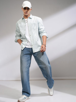 HIGHLANDER Men Self Design Casual Dark Green Shirt