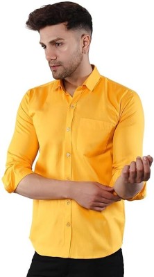 Richman Men Solid Casual Yellow Shirt