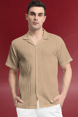 A Dearise Trend Men Self Design Casual Cream Shirt