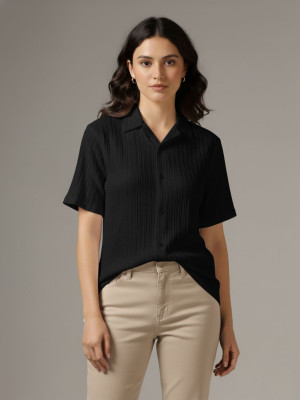 Leriya Fashion Women Self Design Casual Black Shirt