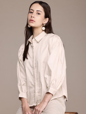 French Connection Women Solid Casual Beige Shirt