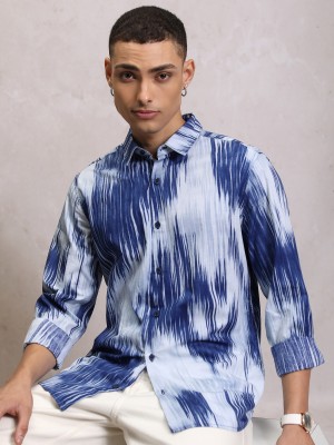 HIGHLANDER Men Printed Casual Light Blue, White, Blue Shirt